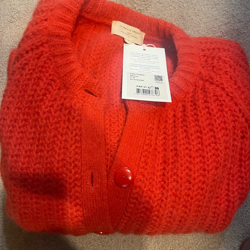 Sezane Emile NWT Vibrant Red Knit Cardigan